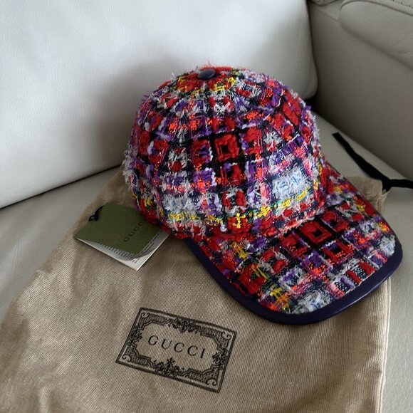 NWT Gucci Check Lamé Tweed Baseball Hat 'Multicolor SZ M - Picture 10 of 10